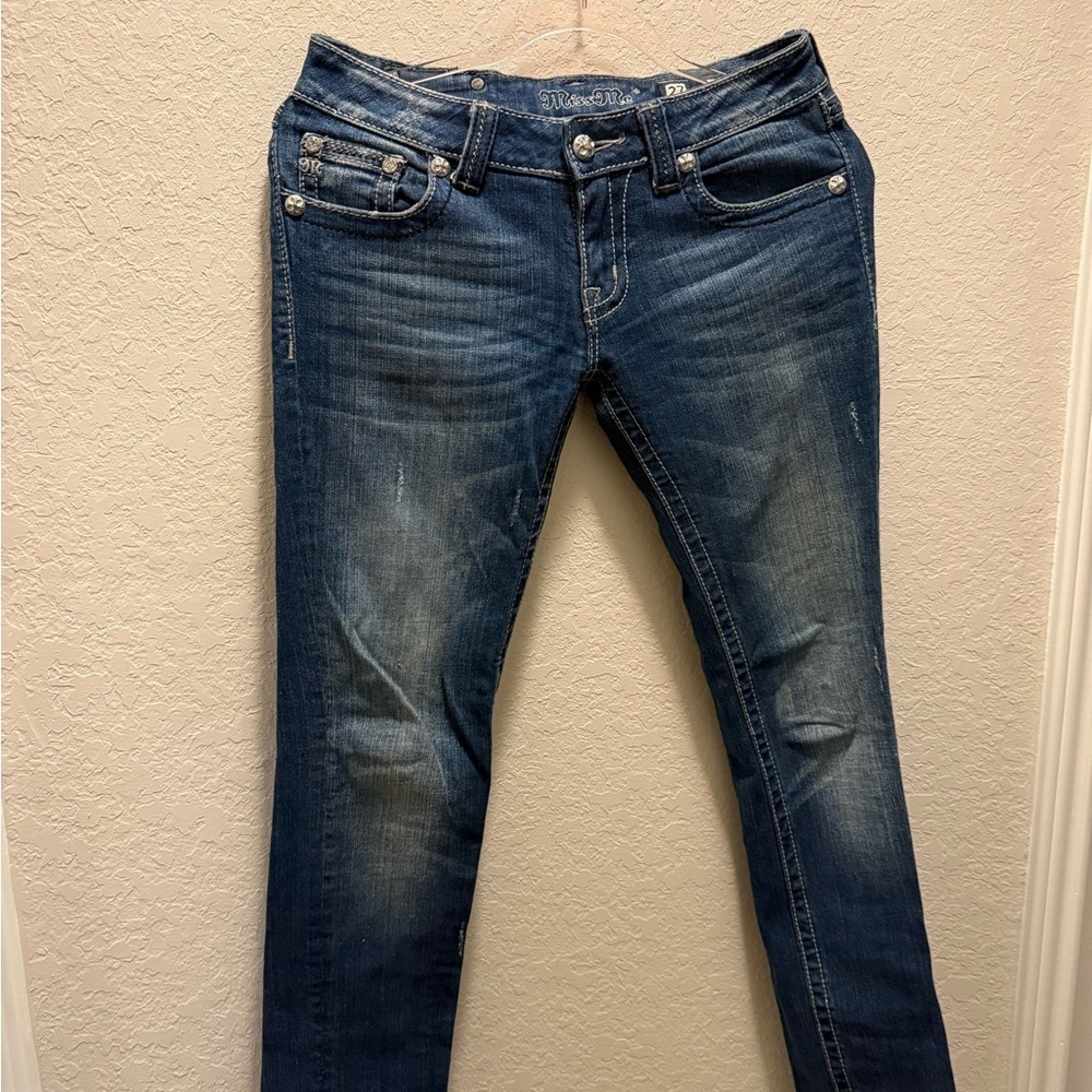 Miss Me Blue Skinny Jeans with Vintage Fading Size 27